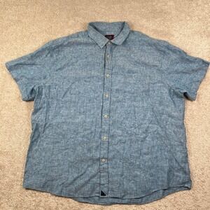 UNTUCKit Mens 3XL Shirt Blue 100% Linen Short Sleeve Wrinkle Resistant Button Up